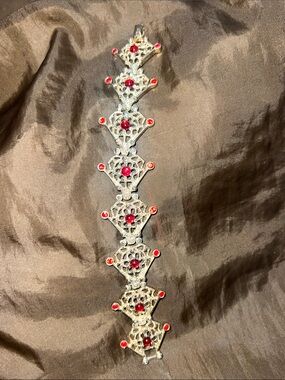 Sarah Coventry gold Filigree Bracelet with Red Gem Accents